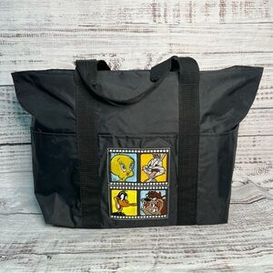 Y2K‎ Looney Tunes Tote Bag Black Zippered Bugs Bunny Tweety Bird Taz Daffy Duck
